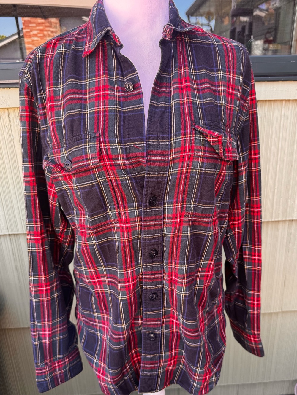 Martin + Osa Red and Navy Plaid Button-Down Shirt